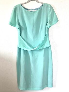 Vintage Address Maggy London 100% Silk Aqua Sheath Dress Mint Green 14